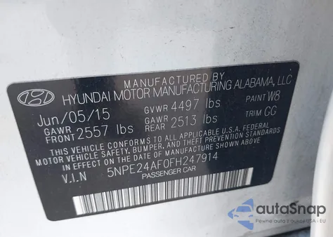 2015 Hyundai Sonata Se из США, поврежденный, VIN 5NPE24AF0FH247914